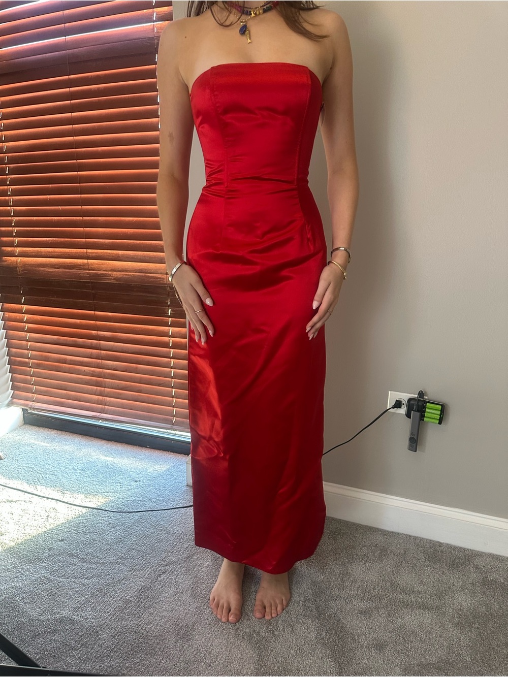 Vintage Jessica McClintock Strapless Red Satin Dress‎